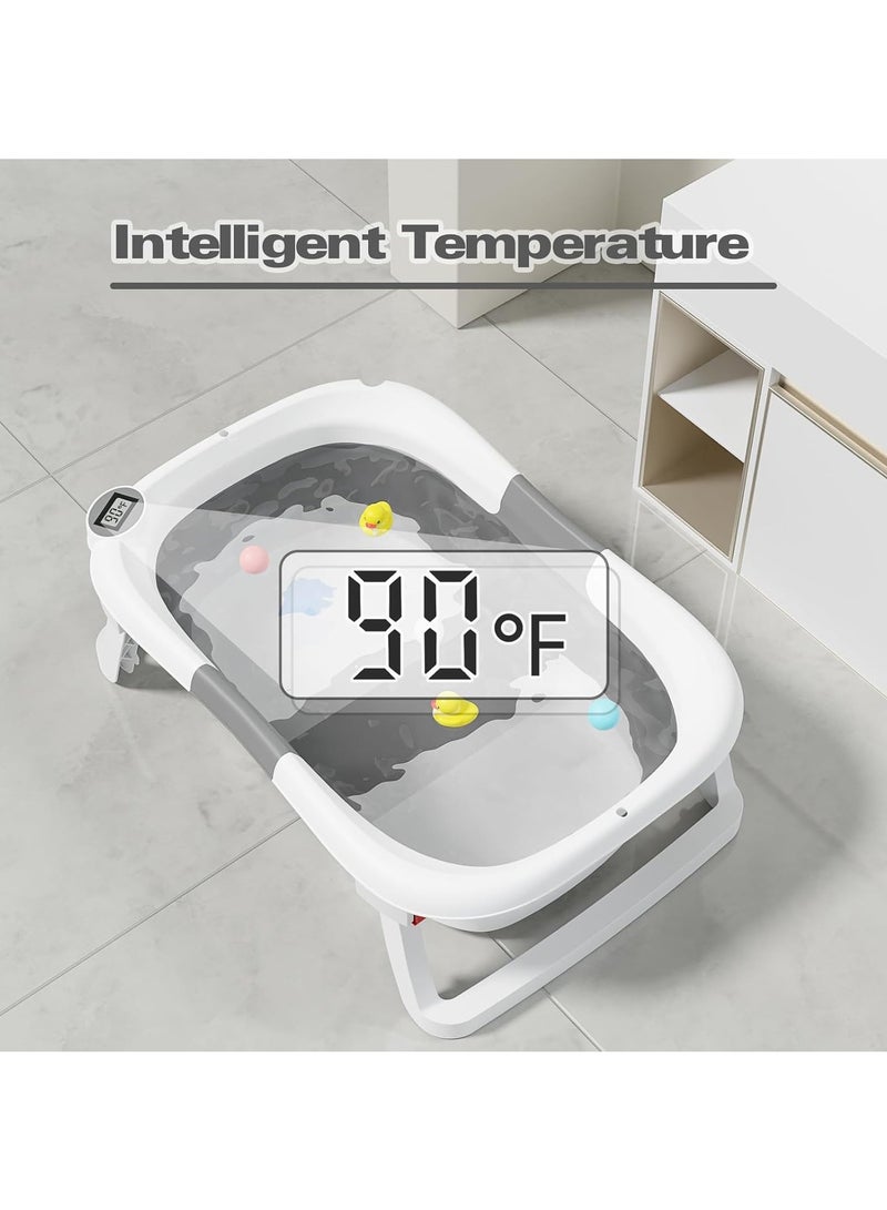 عربست حوض استحمام للأطفال، حوض استحمام للأطفال مع وسادة ناعمة ومقياس حرارة، حوض استحمام للأطفال حديثي الولادة إلى الأطفال الصغار من عمر 0 ​​إلى 36 شهرًا، حوض استحمام محمول للسفر مع شاشة عرض لدرجة الحرارة، رمادي - Image 4