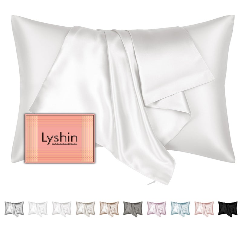 LYSHIN Mulberry Silk Pillow Cases Standard Size with Hidden Zipper  Ultra Smooth and Soft Breathable Cooling Silk Satin Pillowcase for Hair and Skin  Gifts for Women Men (Ivory  20x26 Inches  1 Pack) - Image 1