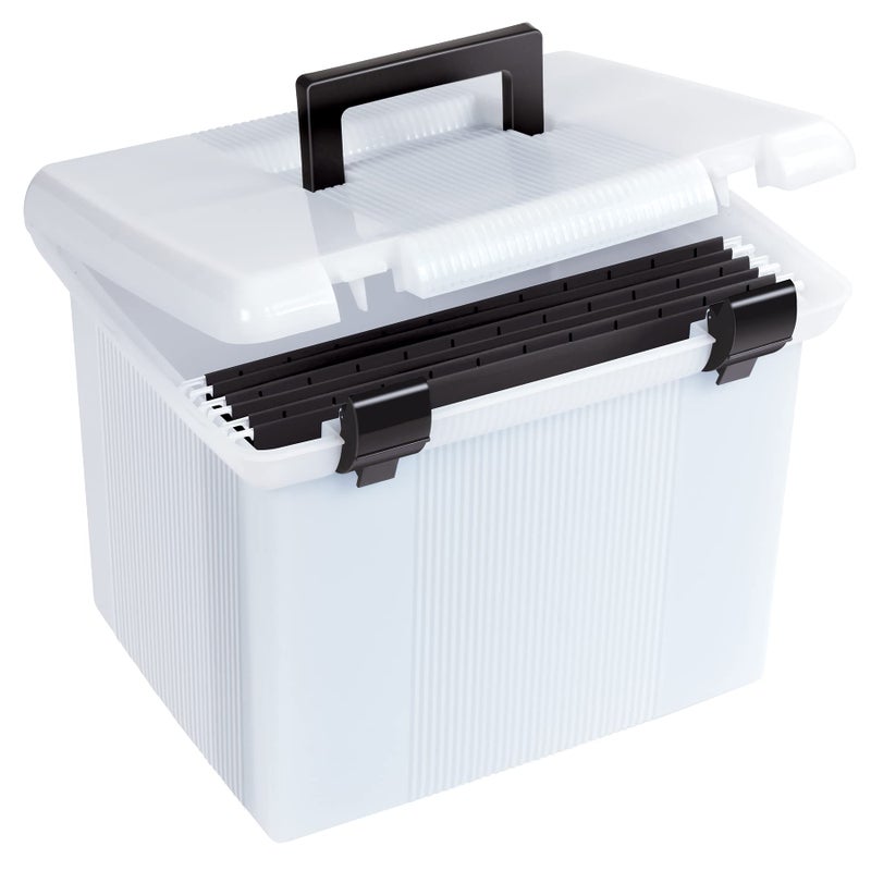 Pendaflex Portable File Box, Frosted White, Hinged Lid with Double Latch Closure - Image 1