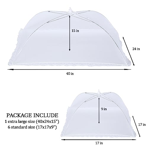 ZMCINER 7 Pack Food Covers for Outdoors Mesh Screen Include Food Tents 1 Extra Large (40"X 24") & 6 Standard (17"X 17") Collapsible and Reusable Mesh Covers for Outside, BBQ Party Supplies, Fruit - Image 2