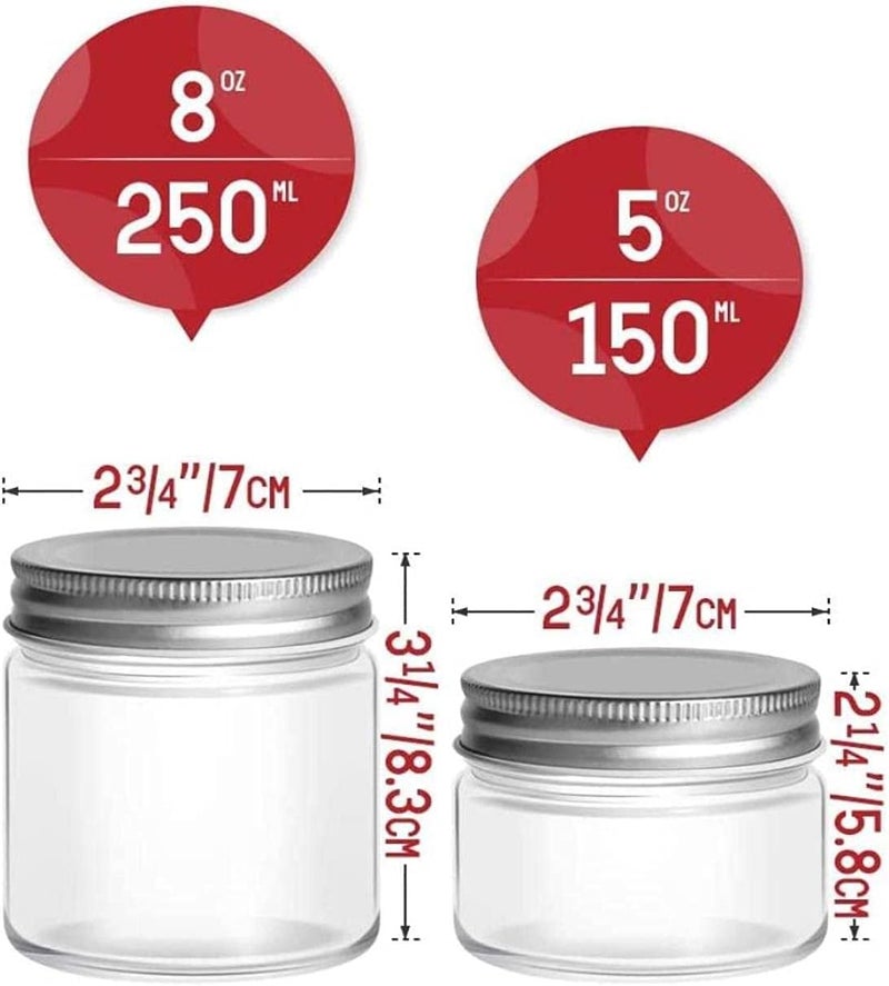 FUFU Mason Jars with Airtight Metal Regular Lids(5oz/150ml), Sealed Clear Glass Canning Jars with Wide Mouth for Spices, Honey, Jam, Jelly, of 12 (150ML) - Image 4