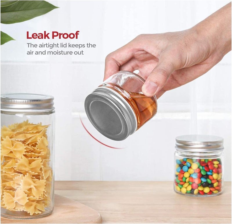 FUFU Mason Jars with Airtight Metal Regular Lids(5oz/150ml), Sealed Clear Glass Canning Jars with Wide Mouth for Spices, Honey, Jam, Jelly, of 12 (150ML) - Image 2