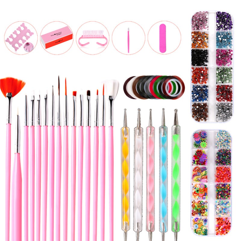 Nail Tool Kit Nail Pens Nail Painting Brushes Nail Dotting Tool Nail Decorations Nail File Color Rhinestones Manicure Tools for Nails Beauty - Image 1