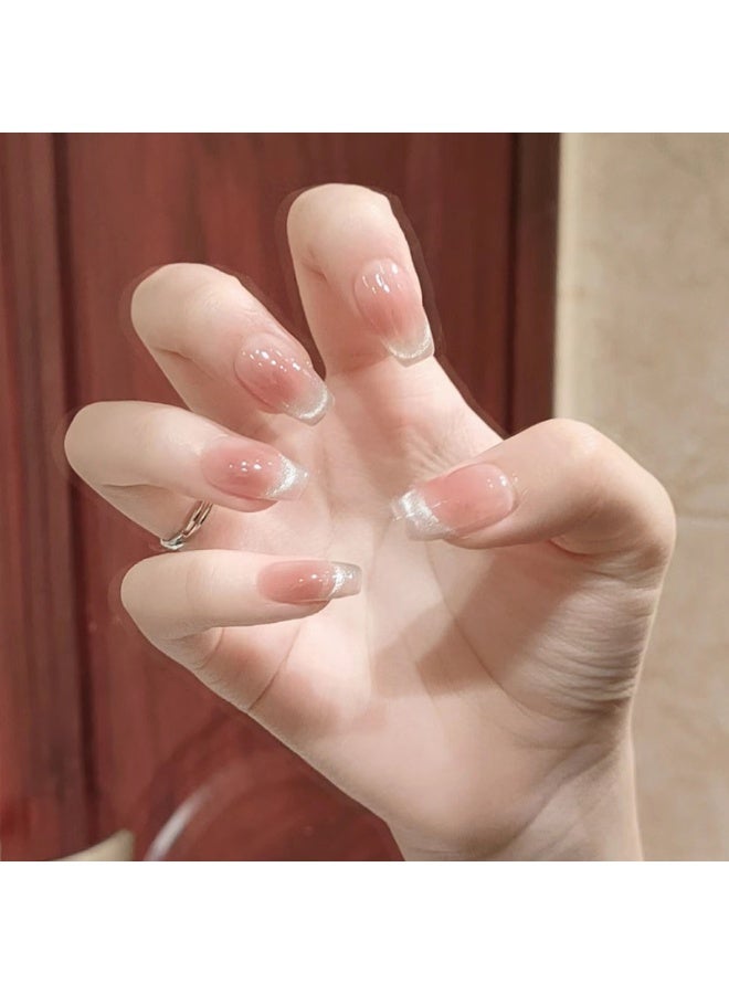 Layali 30 PCS Gradient Pink Press On Nails, Oval ABS Short Nails, Clear Jelly Gel, Reusable Glossy UV Gel False Nails, Split Into 3 Pairs, Easy Application for Daily & Party(15 Sizes) - Image 5