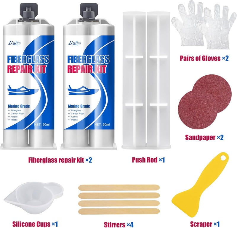 Limino Marine Fiberglass Repair Kit - 100ml Epoxy Resin Glue for Fiberglass Tub Scratch Repair, UV Resistance, Water Proof, Fiberglass Resin Filler - Gel Coat Repair Kit for Boats, Jet Skis, Surf Boat, Kayak - Image 2