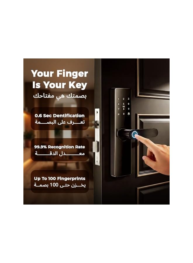 Smart Fingerprint Door Lock with Tuya Bluetooth APP, Keyless Entry with Fingerprint, IC Card, Password, Anti-Peep Code, Mechanical Key, Aluminum Alloy, Black - Image 4