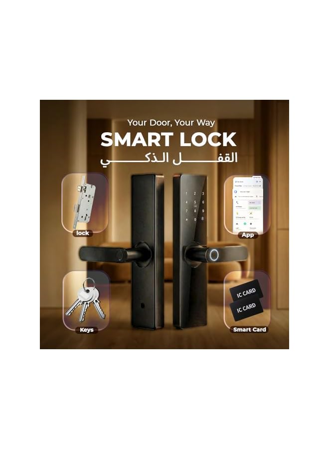 Smart Fingerprint Door Lock with Tuya Bluetooth APP, Keyless Entry with Fingerprint, IC Card, Password, Anti-Peep Code, Mechanical Key, Aluminum Alloy, Black - Image 2