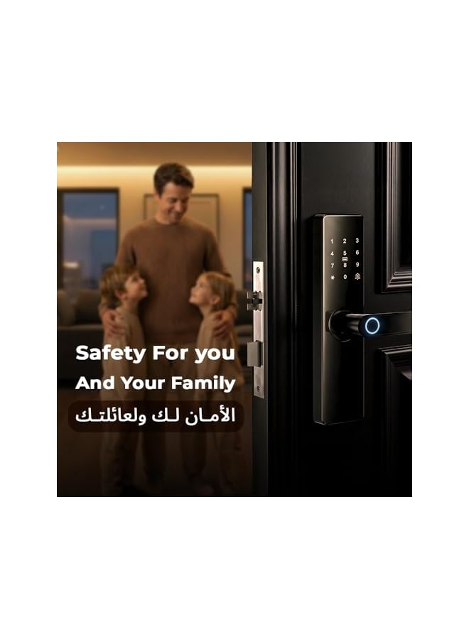 Smart Fingerprint Door Lock with Tuya Bluetooth APP, Keyless Entry with Fingerprint, IC Card, Password, Anti-Peep Code, Mechanical Key, Aluminum Alloy, Black - Image 5