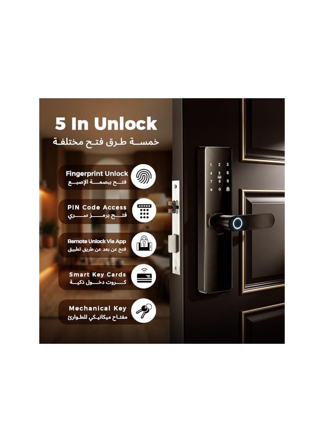 Smart Fingerprint Door Lock with Tuya Bluetooth APP, Keyless Entry with Fingerprint, IC Card, Password, Anti-Peep Code, Mechanical Key, Aluminum Alloy, Black - Image 3