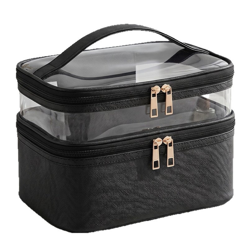 Transparent Double-Layer Cosmetic Bag, Waterproof Toiletry Bag with Multi-functional Storage - Image 5