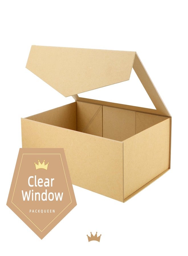 PACKQUEEN Large Kraft Gift Box with Window, 13.5x9x4.1 Inches Clear Gift Box for Present Contains Ribbon, Card, Groomsman Proposal Box with Magnetic Lid - Image 3