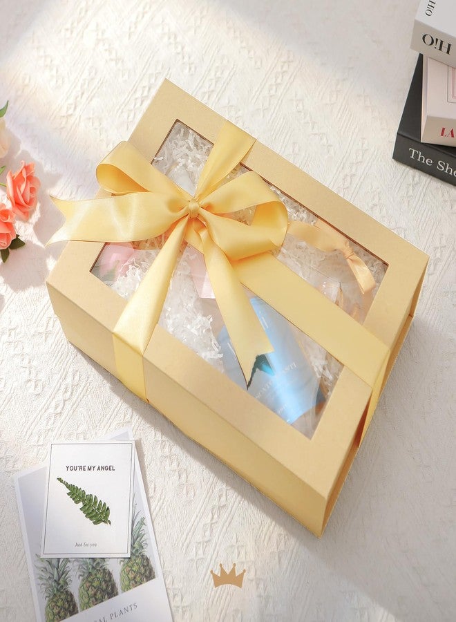 PACKQUEEN Large Kraft Gift Box with Window, 13.5x9x4.1 Inches Clear Gift Box for Present Contains Ribbon, Card, Groomsman Proposal Box with Magnetic Lid - Image 4