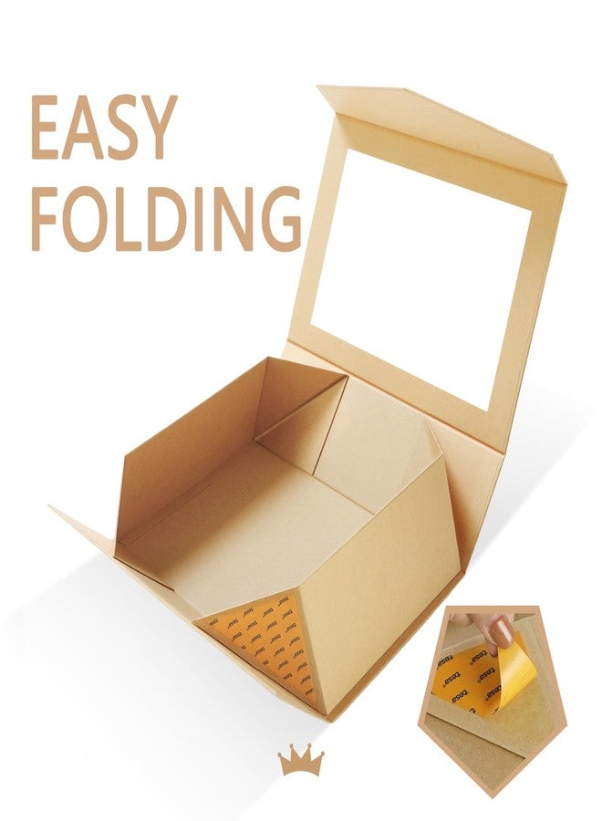 PACKQUEEN Large Kraft Gift Box with Window, 13.5x9x4.1 Inches Clear Gift Box for Present Contains Ribbon, Card, Groomsman Proposal Box with Magnetic Lid - Image 5