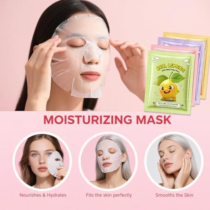 firstfly 12 Pack Fruit Face Masks for Teen Girls, Bulk Hydrating Face Mask Spa Party Favors for Kids Women, Sheet Facial Mask Skincare Gifts Set, Birthday Party Spa Supplies for Girls - Image 4