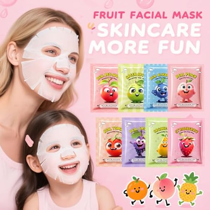firstfly 12 Pack Fruit Face Masks for Teen Girls, Bulk Hydrating Face Mask Spa Party Favors for Kids Women, Sheet Facial Mask Skincare Gifts Set, Birthday Party Spa Supplies for Girls - Image 3