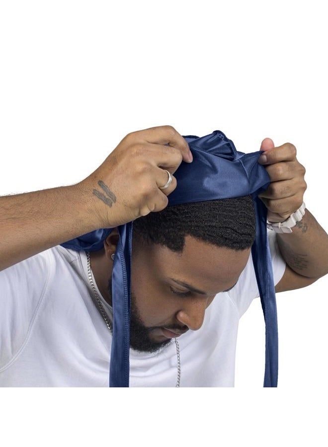 ForceWave 2 Pieces Silky Durag Pack for Men Women Waves, Premium Satin Deluxe Du-rag, Black+navy, One size - Image 2