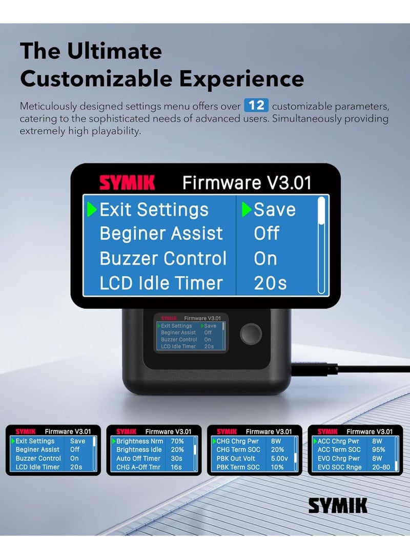 SYMIK Insta 360 X5 Battery Charger for Insta360 X5 Accessories, 27W Dual Fast Charging Case w/LCD Display, Intelligent Two Way Charger Hub for Insta360 X5 Batteries, Shows Battery SOC, Charger Only - Image 3