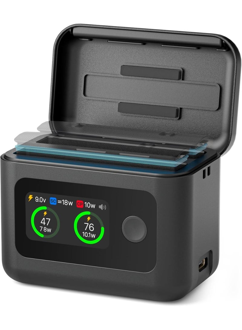 SYMIK Insta 360 X5 Battery Charger for Insta360 X5 Accessories, 27W Dual Fast Charging Case w/LCD Display, Intelligent Two Way Charger Hub for Insta360 X5 Batteries, Shows Battery SOC, Charger Only - Image 1