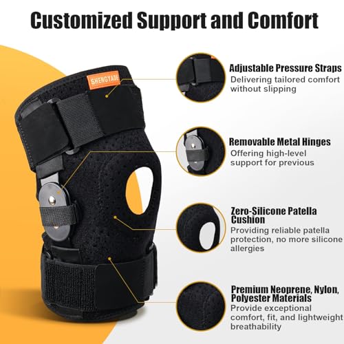 SHENGYADE Hinged Knee Brace, Adjustable Knee Support Wrap for Men and Women, Pain Relief Swelling and Inflammation, Patellar Tendon Support Sleeve for Helping Relieve Strains, Sprains, ACL and MCL Injuries (X-Large) - Image 3