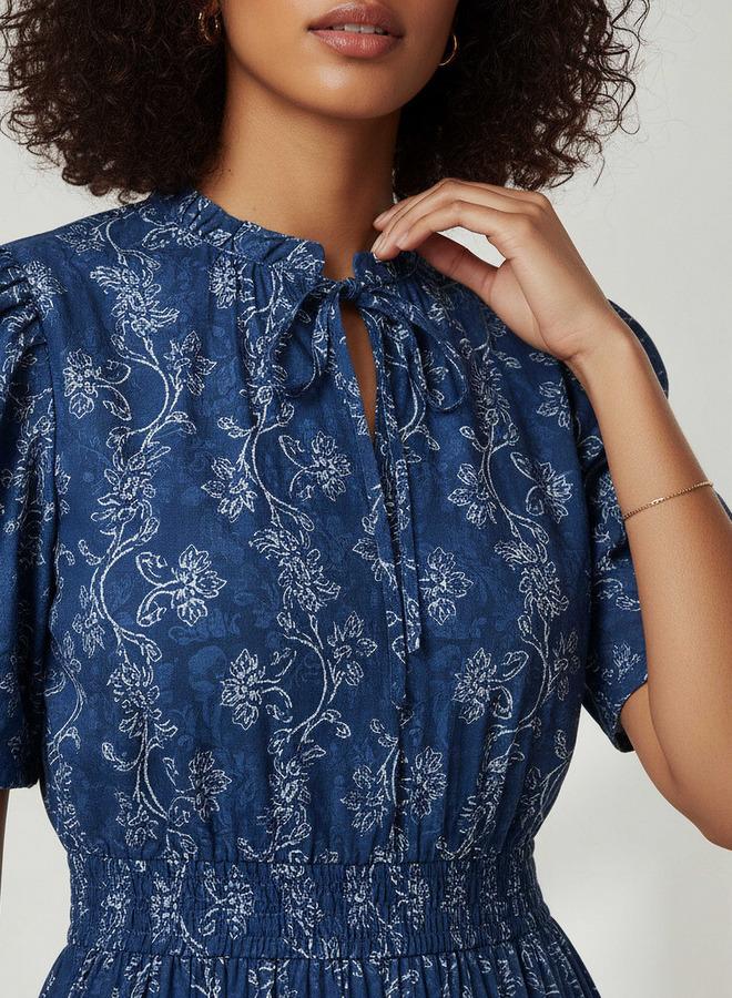 سبلاش فيڤ فستان ميدي فيسكوز بطبقات وأكمام مكشكشة - Image 4