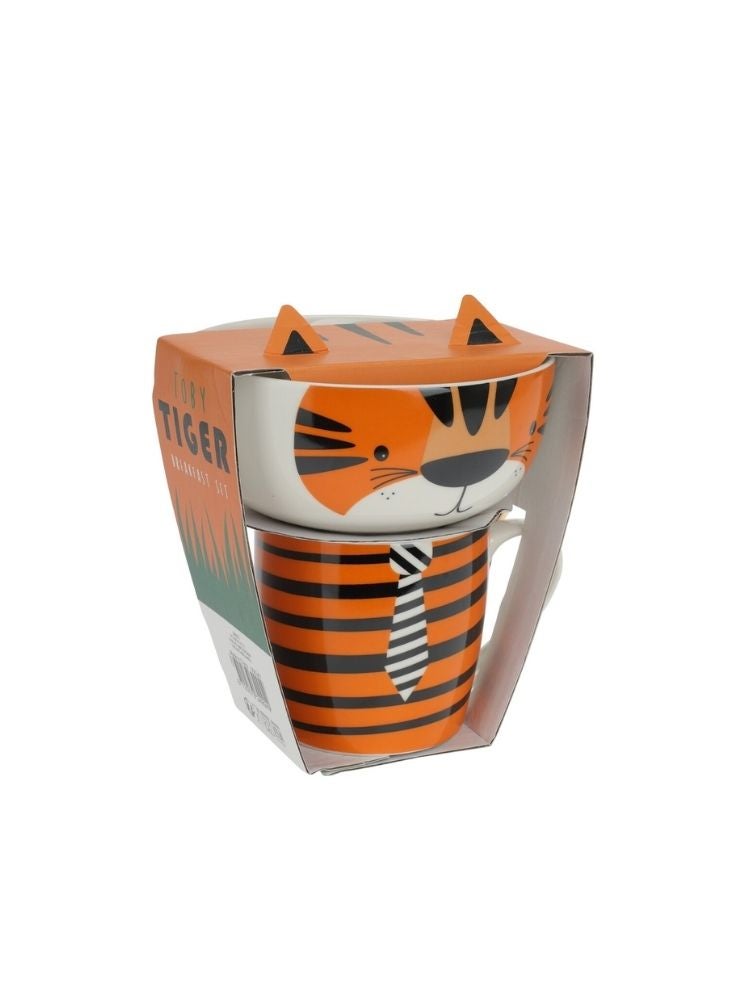 تايجر كوب سيراميك بطبعة نمر مع وعاء - كوب حيوان لطيف - Image 2