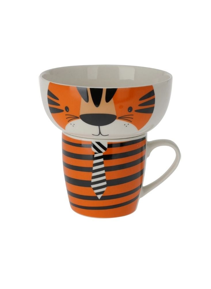 تايجر كوب سيراميك بطبعة نمر مع وعاء - كوب حيوان لطيف - Image 1