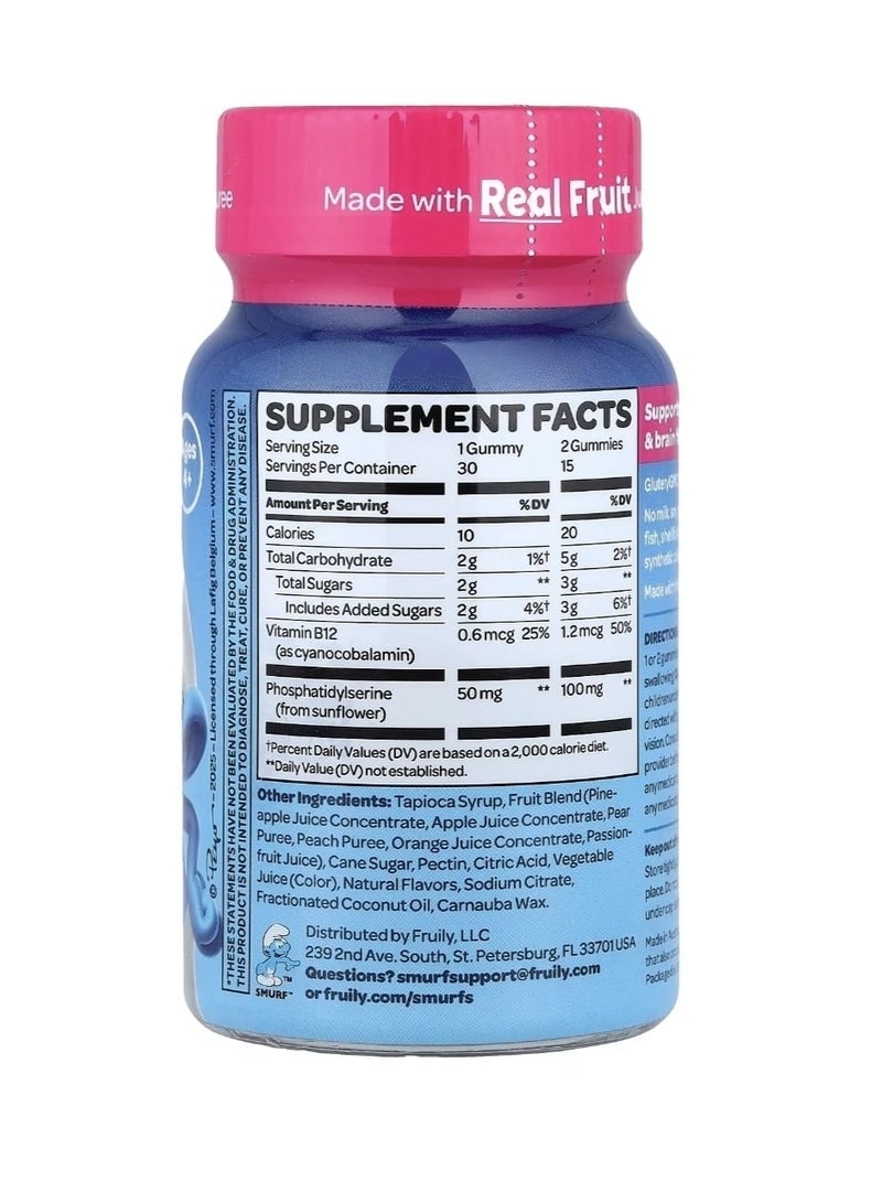 THE SMURFS Kids Gummy Memory & Focus Ages 4+ Smurf Berry 30 Gummies - Image 2