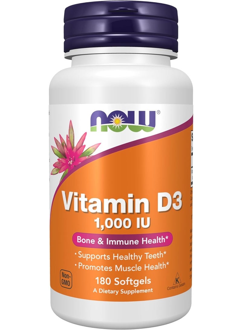 كبسولات جيلاتينية عالية الفعالية من فيتامين د3 بتركيز 1000 وحدة دولية، عبوة من 180 كبسولة