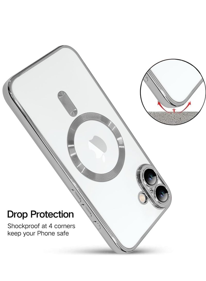 ELTRAZONE iPhone 16 Plus Magnetic Case with Built-in Camera Lens Protector – MagSafe Compatible, Soft TPU Anti-Scratch Shockproof Slim Clear Cover for Men & Women, Silver - Image 5