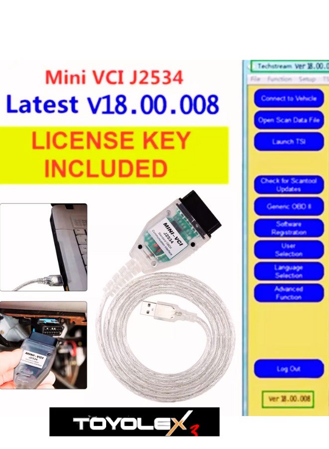 X-PRO5 Mini Vci J2534 Obd2 Usb Scan Tool Tis Techstream V18 with Key 1 Pc All Regon Including Toyolex-3 Ecm Tuning Software For Windows 10 Pro Install Activation Online - Image 2