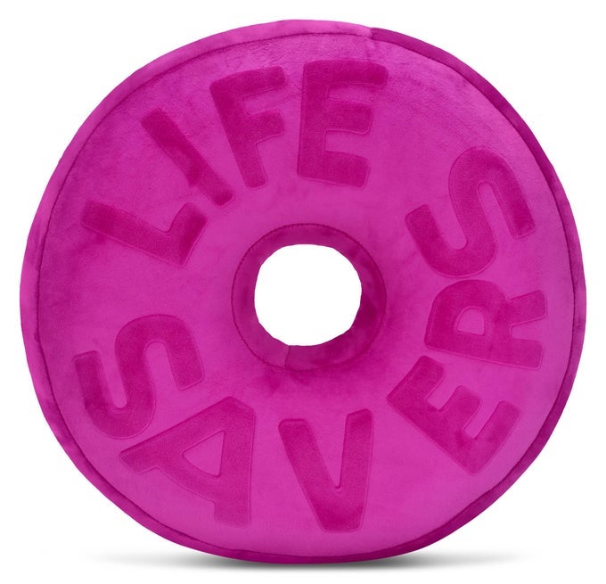 LIFE SAVERS CANDY SHAPED EMBOSSED 115 FLEECE PILLOW PURPLE RASPBERRY