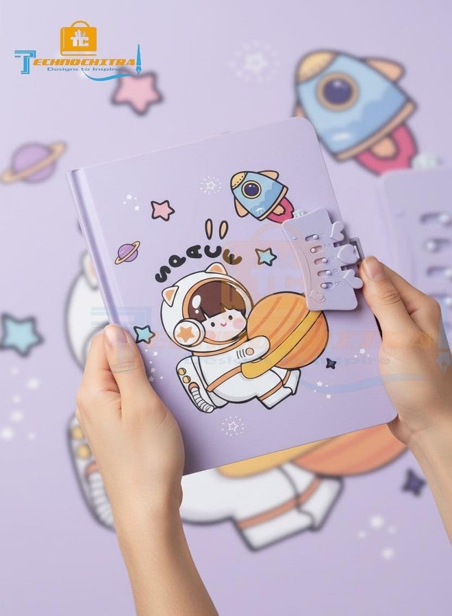 TECHNOCHITRA® Space Astronaut Printed Secret Password Lock Diary for Kids | Number Lock Secret Diary Notebook | 160 Pages - Image 3