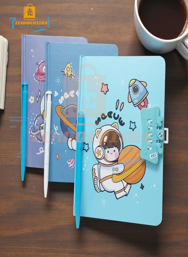 TECHNOCHITRA® Space Astronaut Printed Secret Password Lock Diary for Kids | Number Lock Secret Diary Notebook | 160 Pages - Image 5