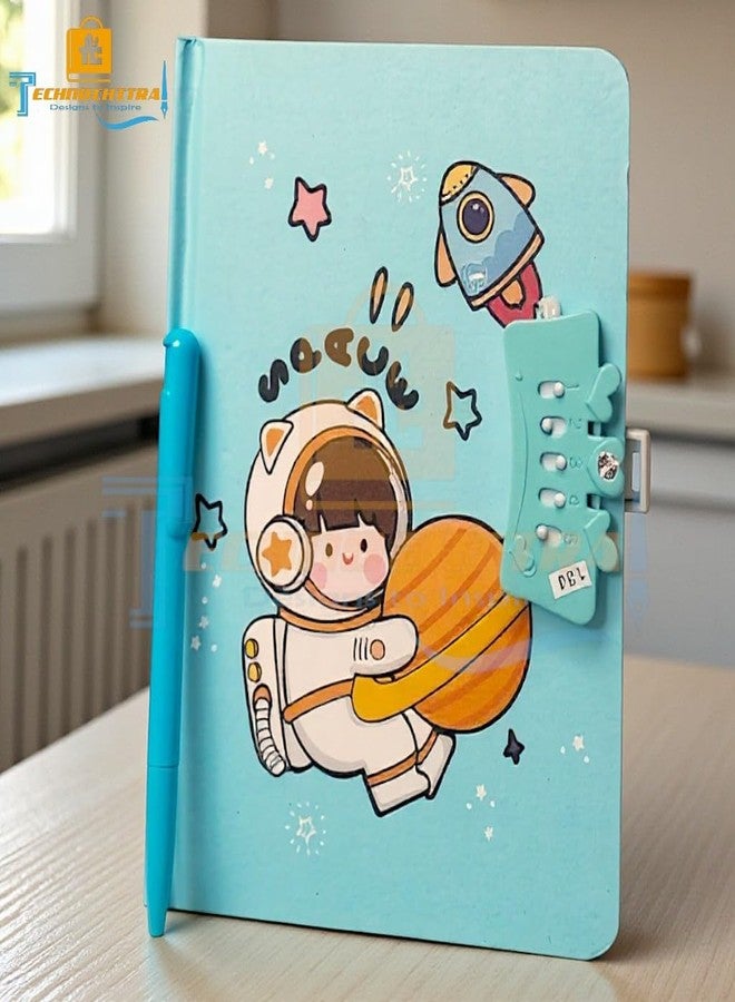 TECHNOCHITRA® Space Astronaut Printed Secret Password Lock Diary for Kids | Number Lock Secret Diary Notebook | 160 Pages - Image 4