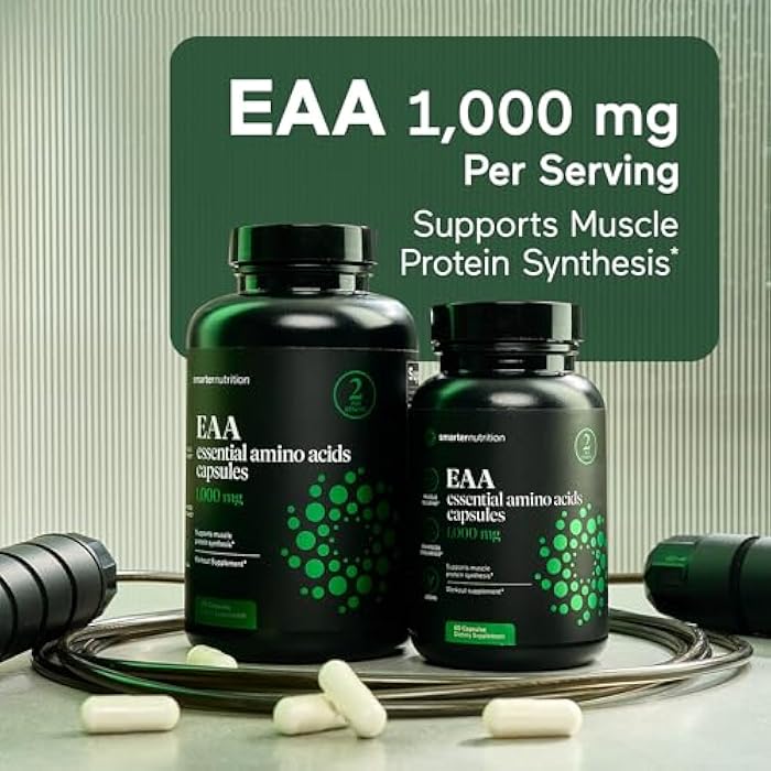 SMARTERNUTRITION Essential Amino Acids (EAA) Capsules - 1 Gram Per Serving of All 9 EAAs - Supports Muscle Mass & Exercise - Non-GMO, Vegan, Gluten Free - 60 Count[30-Day Supply] - Image 2