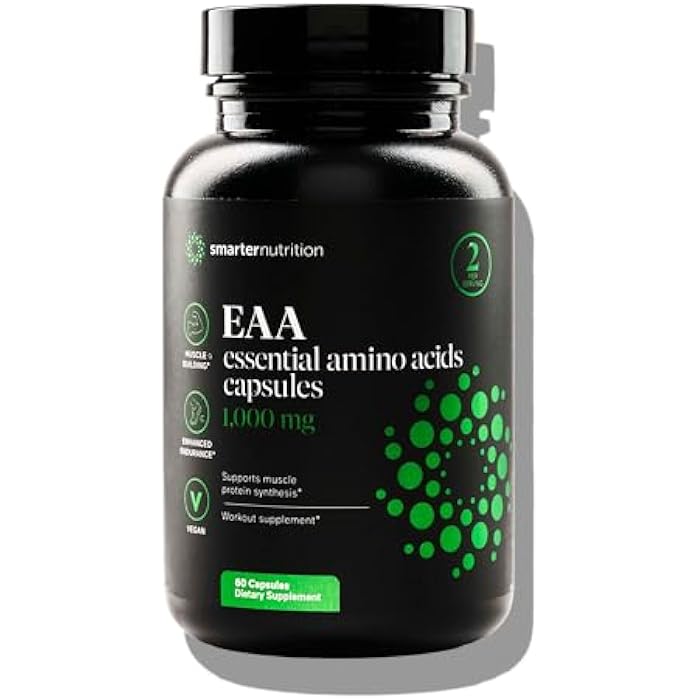 SMARTERNUTRITION Essential Amino Acids (EAA) Capsules - 1 Gram Per Serving of All 9 EAAs - Supports Muscle Mass & Exercise - Non-GMO, Vegan, Gluten Free - 60 Count[30-Day Supply] - Image 1