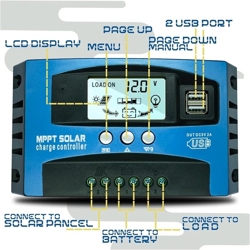 100A Solar Charge Controller 12V 24V LCD Display Auto Panel Regulator With Load - Image 5