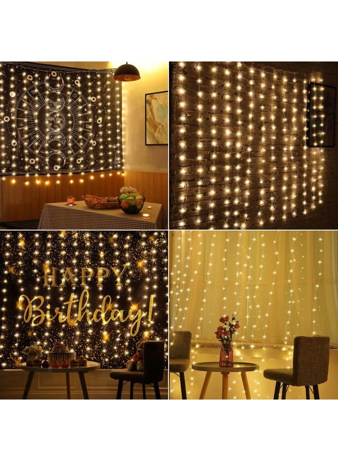 Meonum Christmas Lights Indoor Decoration, Curtain String Lights Backdrop, 6.6 x4.9 Ft Fairy String Lights with Remote, 8 Modes Window Wall Hanging String Lights for Christmas Bedroom Tapestry (Warm White) - Image 5