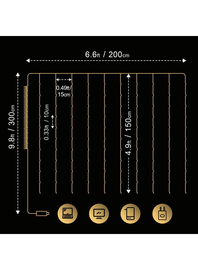 Meonum Christmas Lights Indoor Decoration, Curtain String Lights Backdrop, 6.6 x4.9 Ft Fairy String Lights with Remote, 8 Modes Window Wall Hanging String Lights for Christmas Bedroom Tapestry (Warm White) - Image 4