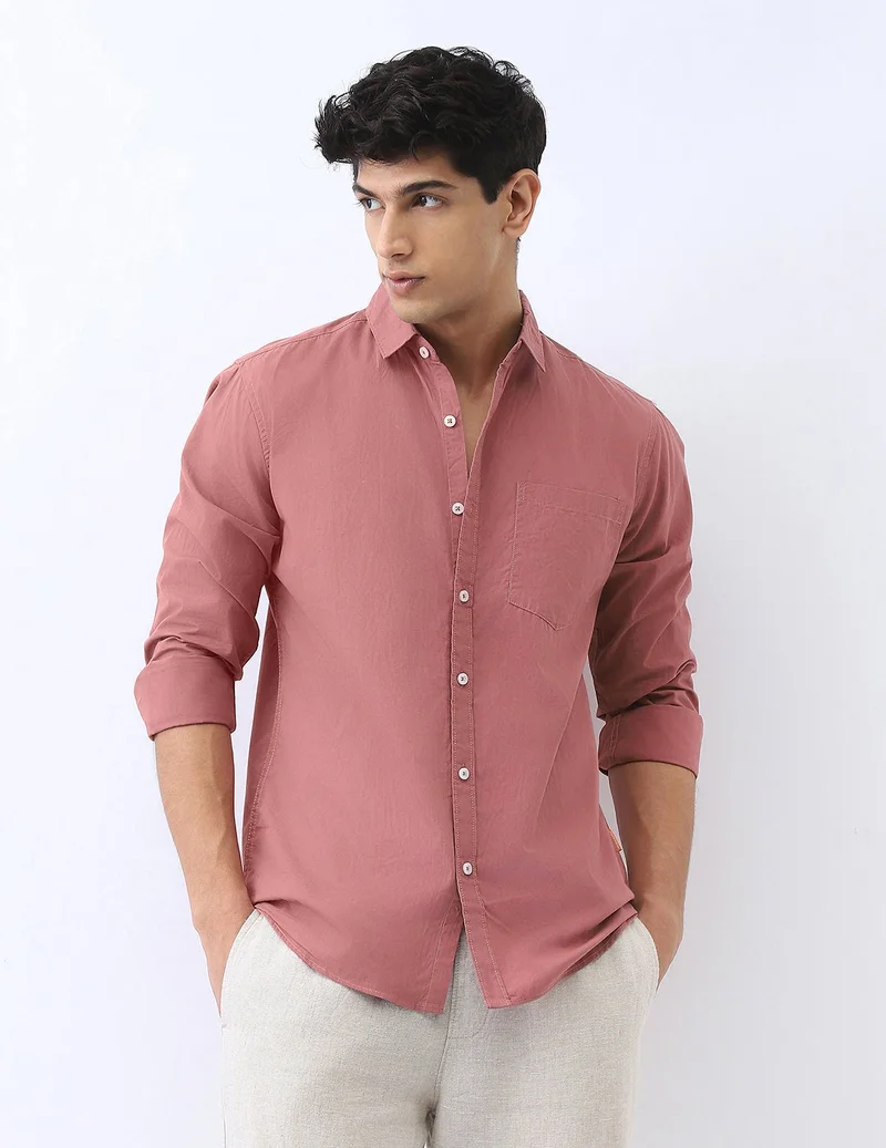 Urbano Fashion Men's Dusty Pink Cotton Full Sleeve Regular Fit Casual Solid Shirt