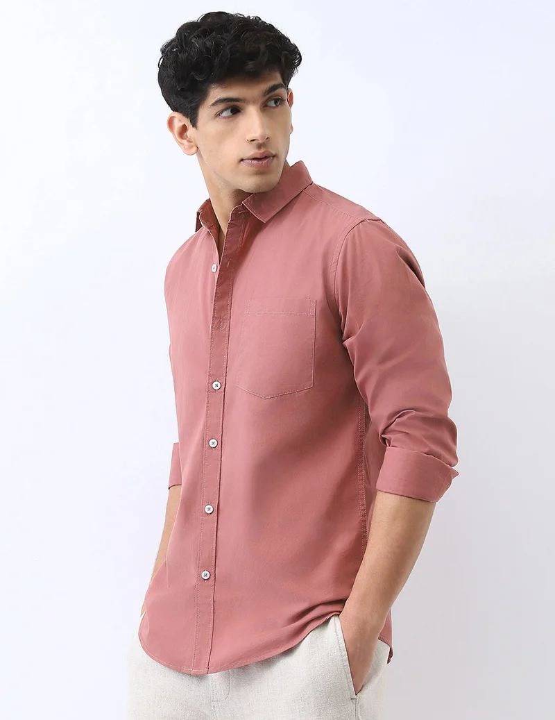 Urbano Fashion  Urbano Fashion Men's Dusty Pink Cotton Full Sleeve Regular Fit Casual Solid Shirt for Men | Best Price UAE