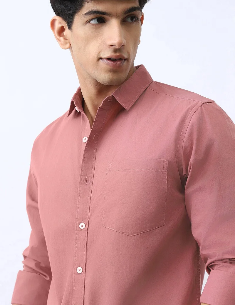 Urbano Fashion  Urbano Fashion Men's Dusty Pink Cotton Full Sleeve Regular Fit Casual Solid Shirt for Men | Best Price UAE