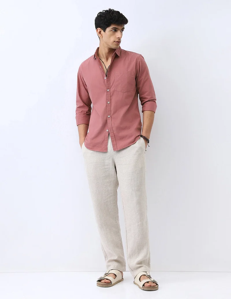 Urbano Fashion  Urbano Fashion Men's Dusty Pink Cotton Full Sleeve Regular Fit Casual Solid Shirt for Men | Best Price UAE