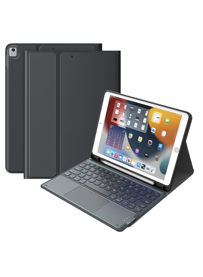 DUSALA iPad Keyboard for 9th, 8th, & 7th Generation – Wireless Detachable Keyboard with Smart Trackpad, Flip Stand Case, Pencil Holder, Compatible with 10.2 Inch iPad – Black - Image 1