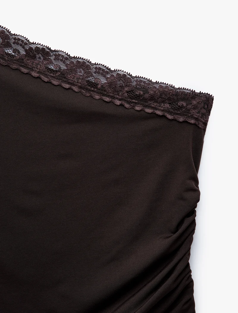 Koton  Lace Trimmed Ruched One-Shoulder Short-Sleeved Blouse for Women | Best Price UAE