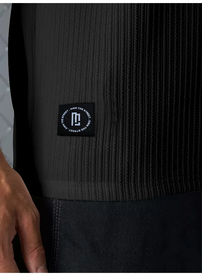 Maniac  Maniac Mens Solid Round Neck Half Sleeve Black Seersucker CottonBlend Oversized T-Shirt for Men | Best Price UAE