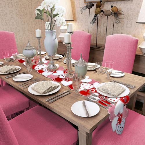 WovWeave Valentines Day Table Runner 14 x 69 Inch Embroidered Love Heart Runner Mat Cover Valentines Table Centerpieces Decorations for Wedding Dining Home Kitchen Party - Image 1