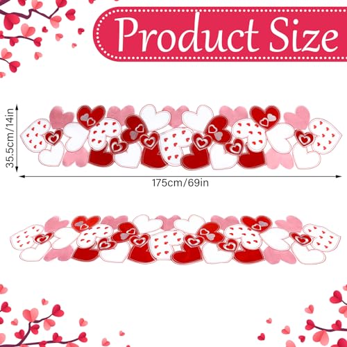 WovWeave Valentines Day Table Runner 14 x 69 Inch Embroidered Love Heart Runner Mat Cover Valentines Table Centerpieces Decorations for Wedding Dining Home Kitchen Party - Image 3