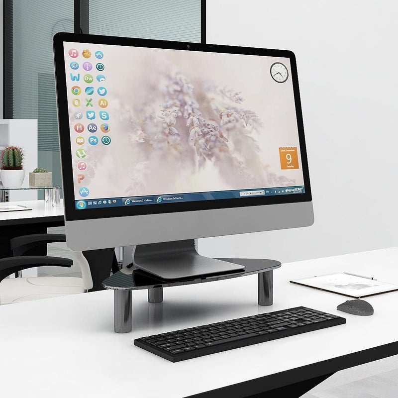 Hemudu Tempered Glass Computer Monitor Riser/Triangle Save Space Desktop Corner Stand for Computer Monitor & Laptop Black HD01B-003 - Image 3