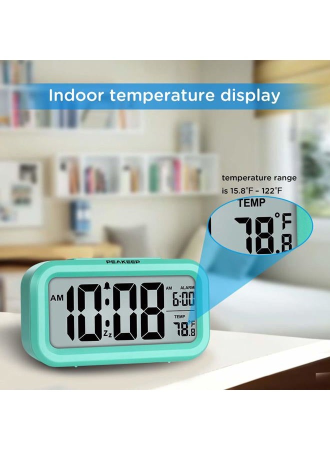 Peakeep Night Light Digital Alarm Clock Battery Operated with Indoor Temperature, Desk Small Clock (Mint) - Image 4